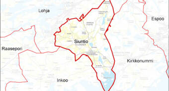 Kartassa korostettu Siuntion kunnan alue.